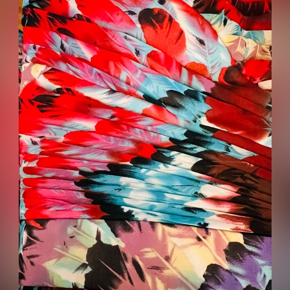 Aidan Mattox Hi Low Feather print strapless chiffon gown, Size 4 - Picture 6 of 9